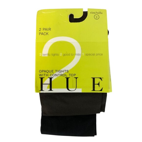 Hue Opaque Tights With Control Top 2-Pair Pack Size 2 Espresso Black Style 5987 - Picture 1 of 3